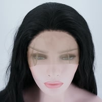 Уникални изгодни Дантела отпред перуки дълго тяло вълна за момиче Черно 24 синтетични влакна