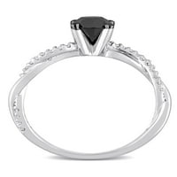 1-Каратов Т. В. черно-бял диамант 14кт Бяло Злато кросоувър годежен пръстен