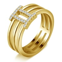 Ариста карат Т. в. римска цифра и кубичен циркониев моден пръстен Дамски в златен тон стерлинги сребро