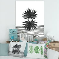 Дизайнарт 'черно-бели райета под тропическо листо' модерно платно Принт за стена