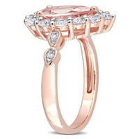1-Каратов Т. Г. в. Морганит, бял топаз и диамантен акцент 10кт Розово злато пръстен с ореол