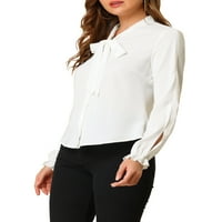Уникални изгодни дамски елегантни Папийонка врата блуза дълъг ръкав шифон риза