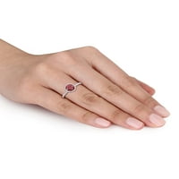1-Каратов Т. Г. в червено и бяло създаден моасанит Сребърен ореол годежен пръстен