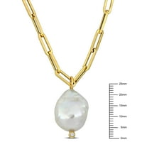 Миабела жените бяла сладководна култивирана перла диамант акцент 14 карата жълто злато овална връзка капка