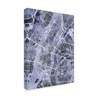 Изобразително изкуство 'Ню Йорк Сити карта на улиците синьо' платно изкуство от Майкъл Томпсет