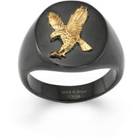 Черен Неръждаема стомана черно и злато ИП Орел пръстен