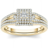 Карат Т. в. диамантен клъстер Двоен ореол 10кт годежен пръстен жълто злато