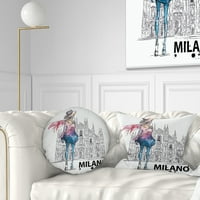 Дизайнарт момиче на Милано Дуомо-съвременна възглавница за хвърляне-12х20