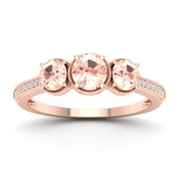 Императорски скъпоценен камък 10к Розово злато овално нарязан Морганит КТ ТВ диамантен три каменен пръстен