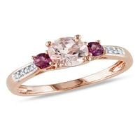 Карат Т. Г. в. Морганит, розов турмалин и диамантен акцент 10кт Розово Злато 3-каменен пръстен