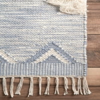 нулум Савана Марокански Ресни бегач килим, 2 '6 6', синьо