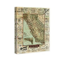 Уинууд студио карти и знамена стена изкуство платно отпечатъци 'карта на Калифорния за велосипедисти' САЩ