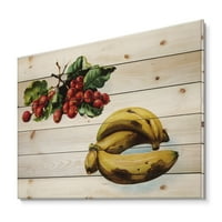 Дизайнарт 'червени горски плодове и банан' върху естествена борова дървесина