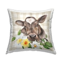 Ступел индустрии тартан теле крава Нарцис цъфти печатни хвърлят възглавница дизайн от Лу + ме дизайни