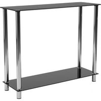 Флаш мебели колекция Ривърсайд Черна стъклена конзолна маса с рафтове и Рамка от неръждаема стомана