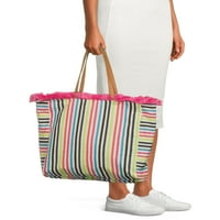 Клонка & стрелка жените тъкани ресни голяма пазарска чанта с Топ цип розов мулти