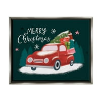 Весела Коледа Подаръци Камион Товари Празник Графично Изкуство Блясък Сива Рамка Изкуство Печат Стена Изкуство